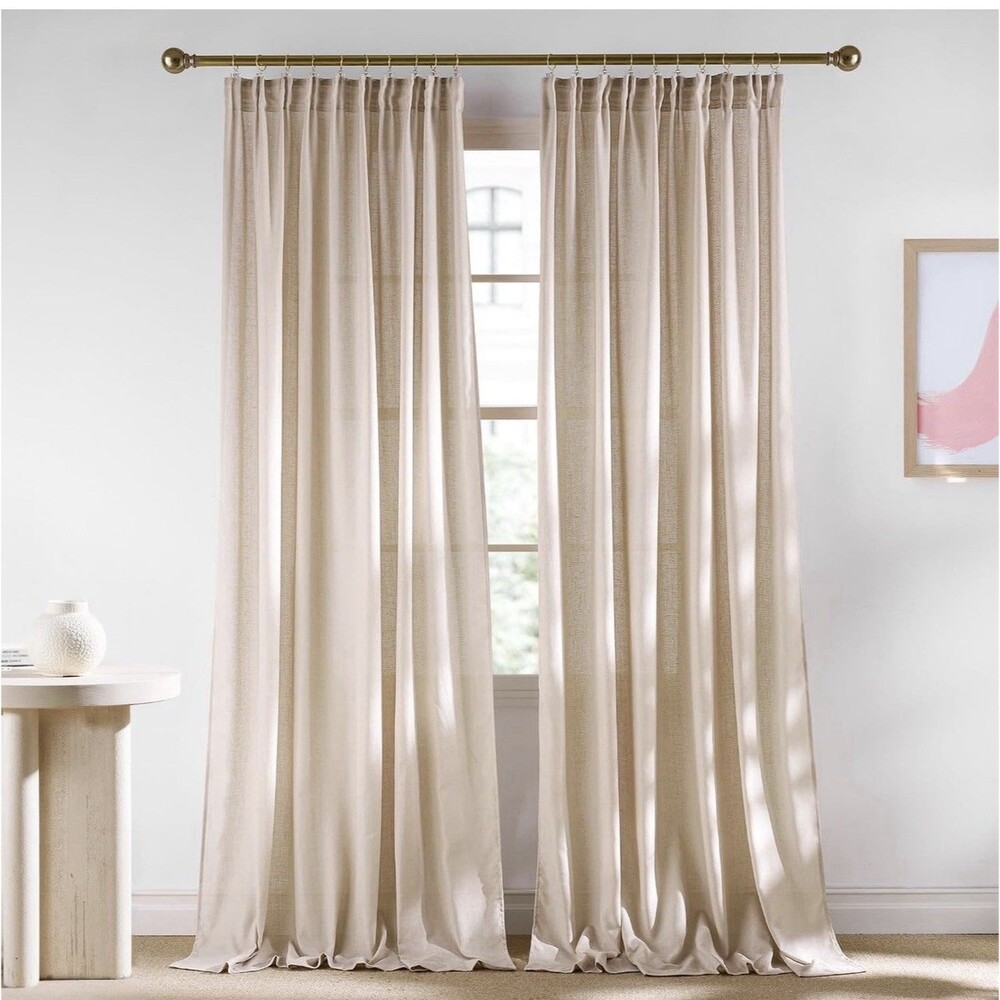NICETOWN Semi Sheer Light Filtering 52x102 inches Long Curtains,Angora, 2 Panel